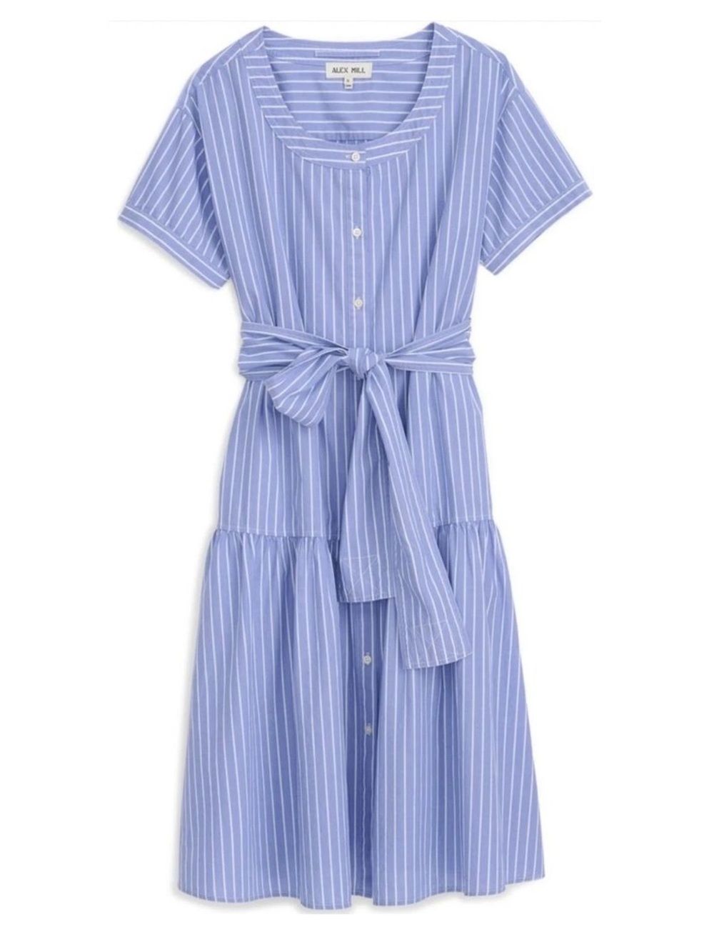 Alex Mill Dress Womens Large Josie Cotton Poplin Button Navy Belt Coastal Preppy